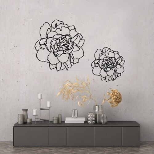 Petite décoration murale line art pivoine noire