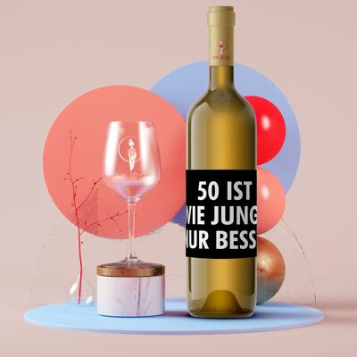 50 è come giovane... solo meglio | Etichetta del vino Paesaggio | 12x9 cm | autoadesivo | Netti Li Jae®