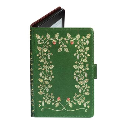 Estuche para eReader de piel sintética de lujo verde floral