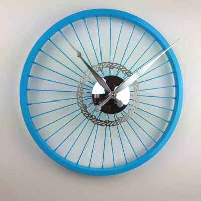 Reloj de rueda de bicicleta azul con disco de freno