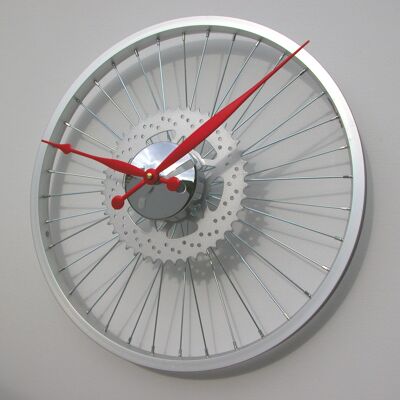 Horloge Roue de Vélo Pignon Argent 45cm