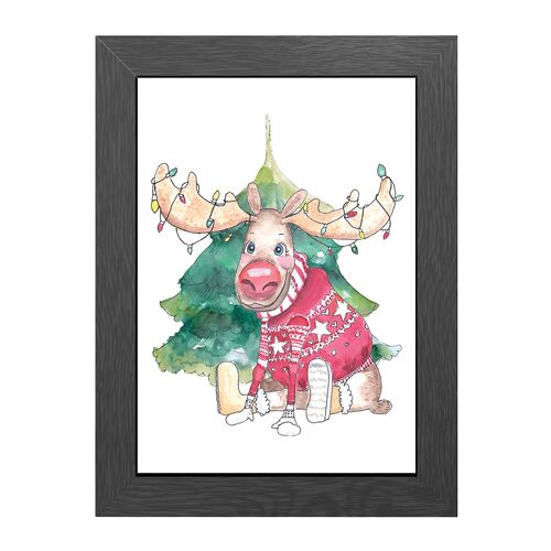 A4 poster moose christmas in frame in frame - joyin