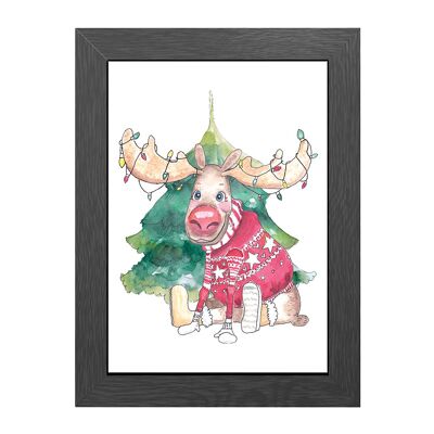 A4 poster moose christmas in frame in frame - joyin