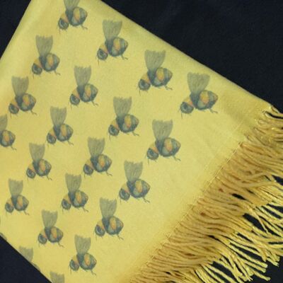 Bienen handgedruckt auf einem weichen gelben Kaschmir-Schal