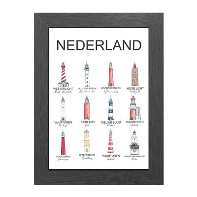 A4 poster lighthouses the netherlands in frame - joyin