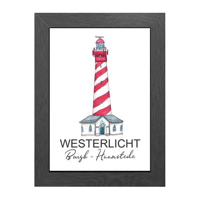 A4 poster lighthouse westerlicht burgh-haamstede in frame - joyin