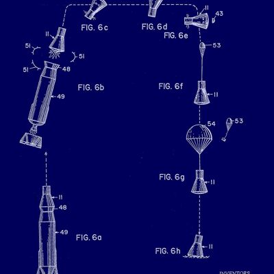 SPACE CAPSULE PRINTS: Patent Blueprint Artwork – 7 x 5" – Blau – Diagramm der Reise