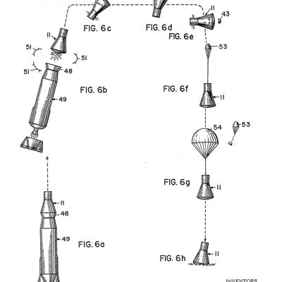 SPACE CAPSULE PRINTS: Patent Blueprint Artwork – 7 x 5" – Weiß – Diagramm der Reise
