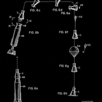 SPACE CAPSULE PRINTS: Patent Blueprint Artwork – 7 x 5" – Schwarz – Diagramm der Reise