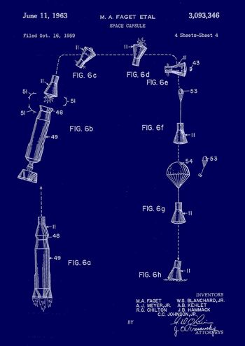 SPACE CAPSULE PRINTS: Patent Blueprint Artwork - A3 - Bleu - Schéma du voyage