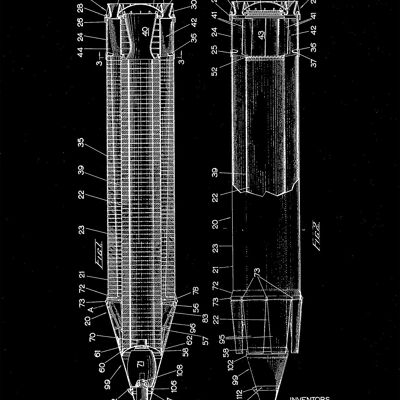 IMPRESIONES DE MISSILE ROCKET: Patente Blueprint Artwork - 7 x 5" - Negro - Lado a lado