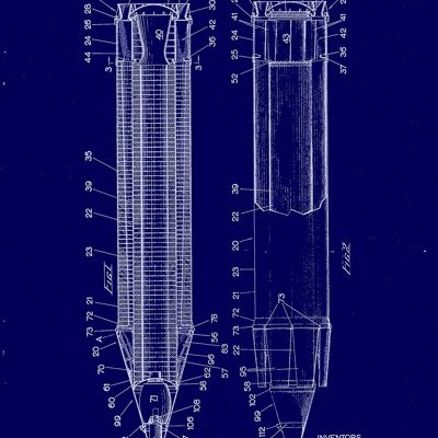 STAMPE MISSILI ROCKET: Opere d'arte Patent Blueprint - A4 - Blu - Fianco a fianco