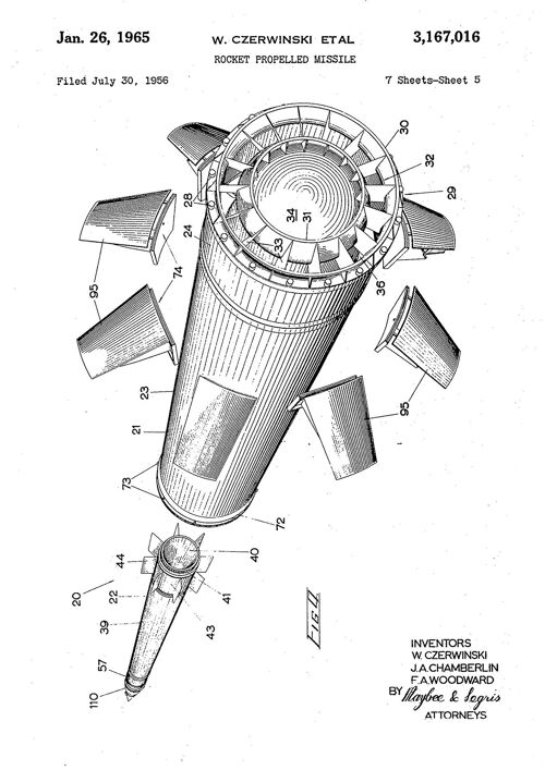 MISSILE ROCKET PRINTS: Patent Blueprint Artwork - A4 - White - Long and detached