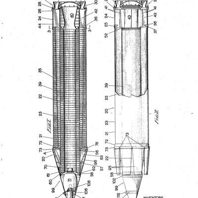 MISSILE ROCKET PRINTS: Patent Blueprint Artwork – A4 – Weiß – Seite an Seite