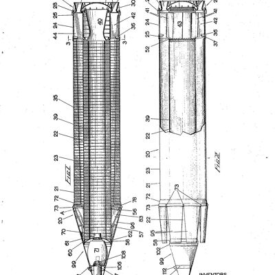 MISSILE ROCKET PRINTS: Patent Blueprint Artwork – 16 x 24" – Weiß – Seite an Seite