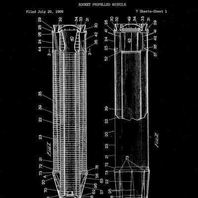 IMPRESIONES DE MISSILE ROCKET: Patente Blueprint Artwork - 16 x 24" - Negro - Lado a lado