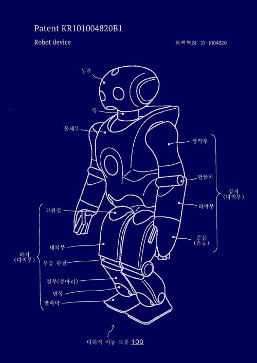 ROBOT PATENT PRINT: Science Blueprint Artwork - 7 x 5" - Blue