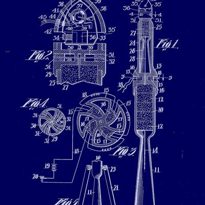 ROCKET PRINT : Oeuvre de plan scientifique vintage - 7 x 5" - Bleu