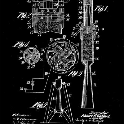 IMPRESIÓN DE ROCKET: Obra de arte de Blueprint de ciencia vintage - 16 x 24" - Negro