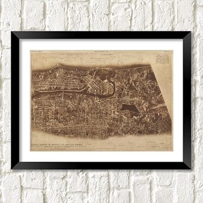 NEW YORK AERIAL SURVEY: Vintage Manhattan Bronx City Map Print – A5