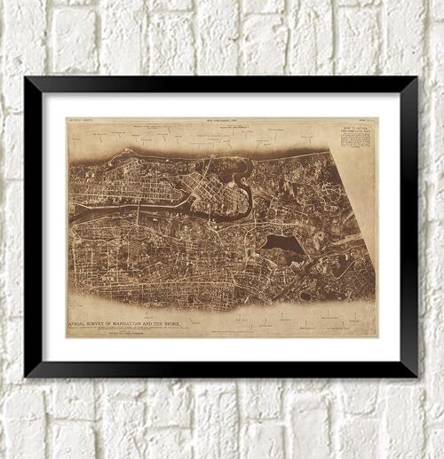 NEW YORK AERIAL SURVEY: Vintage Manhattan Bronx City Map Print - 24 x 36"