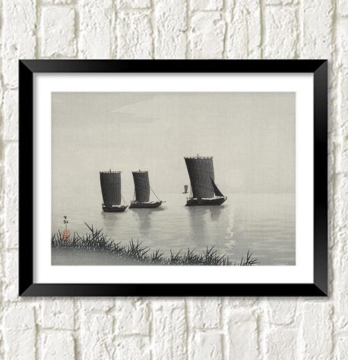 FISHING BOATS PRINT: Vintage Ohara Koson Artwork - A4