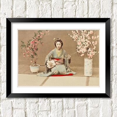 GEISHA-KUNSTDRUCK: Vintage japanische Geisha, die Samisen-Kunstwerk spielt – A5