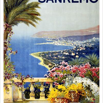 CARTEL DE TURISMO DE SANREMO: Cartel de viaje italiano vintage - 7 x 5"