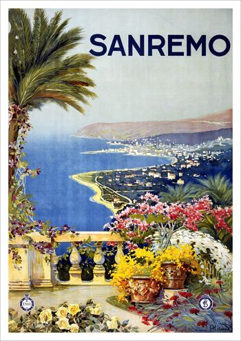 AFFICHE DE TOURISME DE SANREMO : Affiche de voyage italienne vintage - 24 x 36"