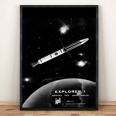 CARTEL DEL EXPLORADOR DE LA NASA: Impresión espacial del lanzamiento del satélite de 1958 - 7 x 5"