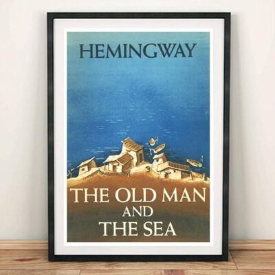 KLASSISCHES BUCHCOVER: Vintage Old Man and the Sea Kunstdruck – 16 x 24"