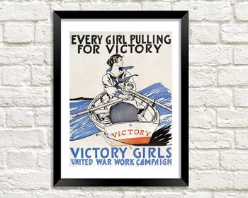 VICTORY GIRLS POSTER : Impression d'art publicitaire vintage en temps de guerre - 7 x 5"