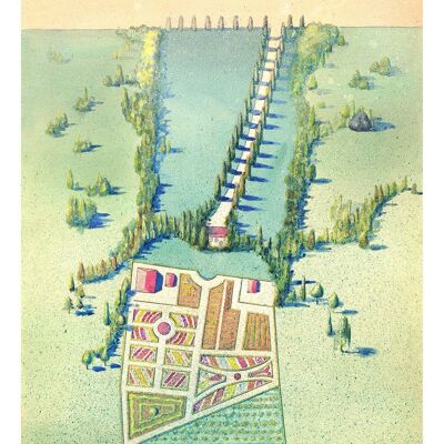 STAMPE DELLA MAPPA DEL GIARDINO: Illustrazioni aeree dei giardini botanici - A4 - J. Duane Estate