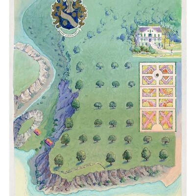 STAMPE DELLA MAPPA DEL GIARDINO: Illustrazioni aeree dei giardini botanici - A3 - I. Beekman Estate