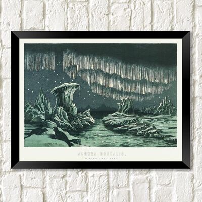 AURORA BOREALIS PRINT: Vintage Northern Lights Illustration - A4