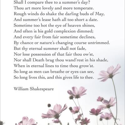 IMPRESIÓN DE SONNET 18: William Shakespeare Love Poetry Art - A4