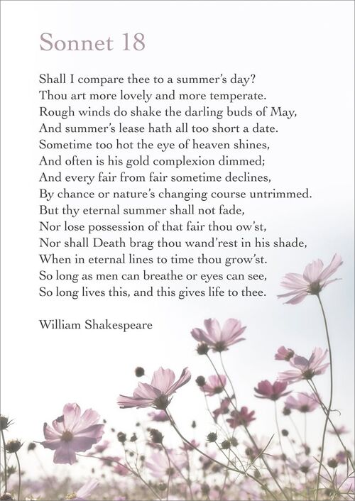 SONNET 18 PRINT: William Shakespeare Love Poetry Art - A3