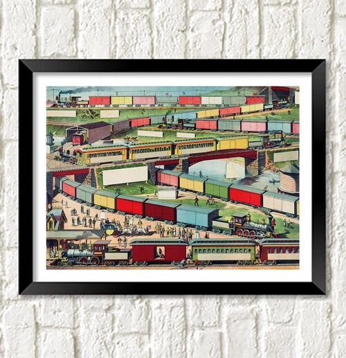 ZIG ZAG TRAIN POSTER: Passenger and Goods Train Illustration Print - 7 x 5"