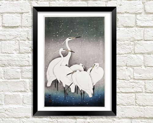 EGRETS ART PRINT: Vintage White Birds Illustration by Ohara Kosun - A4