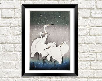 AIGRETTES ART PRINT : Vintage White Birds Illustration par Ohara Kosun - 16 x 24"