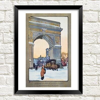 NEW YORK PRINT: Washington Arch in der Winterdämmerung, von Rachael Robinson Elmer – A4