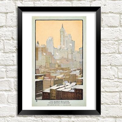 NEW YORK PRINT: The Singer Building From Brooklyn Bridge, by Rachael Robinson Elmer - A3