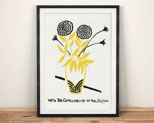 FLOWERS PRINT: With the Compliments of the Season Art - A3