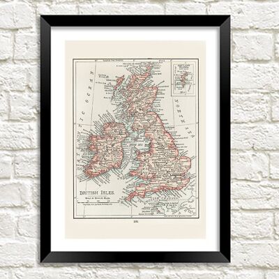 STAMPA DELLA MAPPA DELLE ISOLE BRITANNICHE: Arte dell'Atlante del Regno Unito vintage - A5