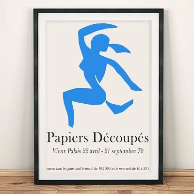 CARTEL DE RECORTES: Impresión de exhibición estilo Matisse desnuda azul - A4