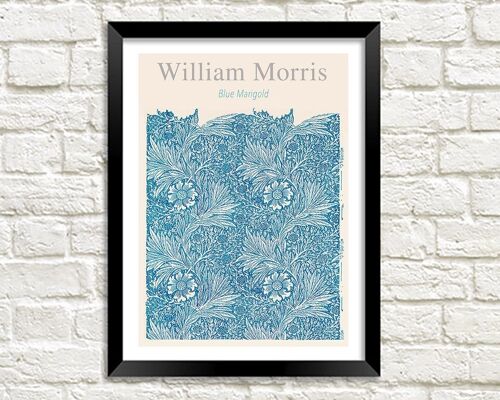 WILLIAM MORRIS ART PRINT: Blue Marigold Design Artwork - 16 x 24"