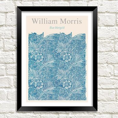 WILLIAM MORRIS ART PRINT: Blue Marigold Design Artwork - 16 x 24"
