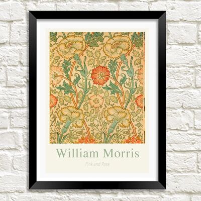 WILLIAM MORRIS ART PRINT : Oeuvre de conception de motif rose et rose - A4