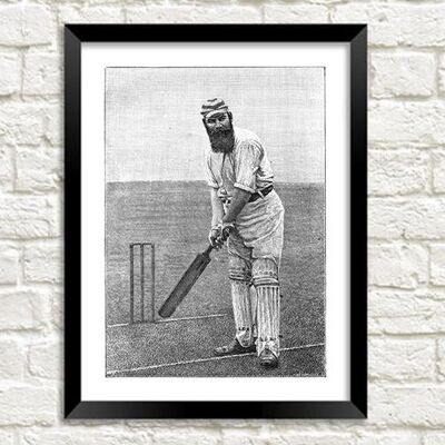 WG GRACE PRINT: Illustrazione di arte del cricket vintage - A5