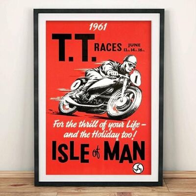 TT RACE POSTER: Vintage Isle of Mann Bike Race Advert - 7 x 5"